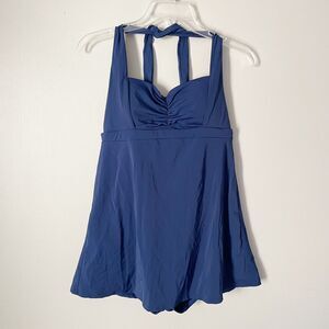 Spanx Size 10 Blue Swim Suit Halter Neck Tie Swim Dress